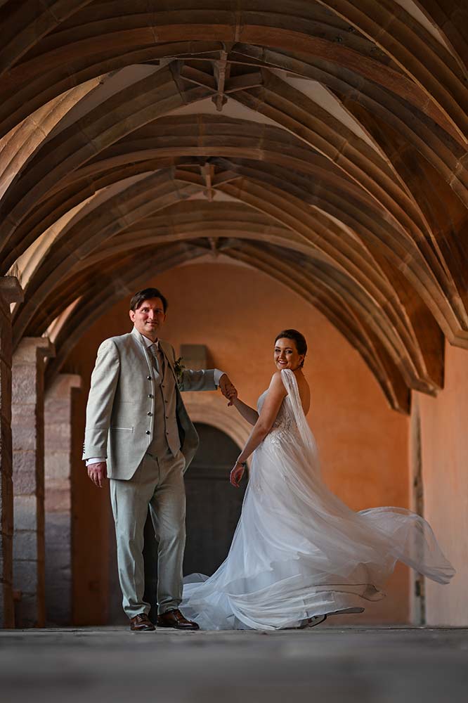 Kirchliche Trauung in der Petrikirche, Fotoshooting auf der Plassenburg Kulmbach, Feier im Al Castello